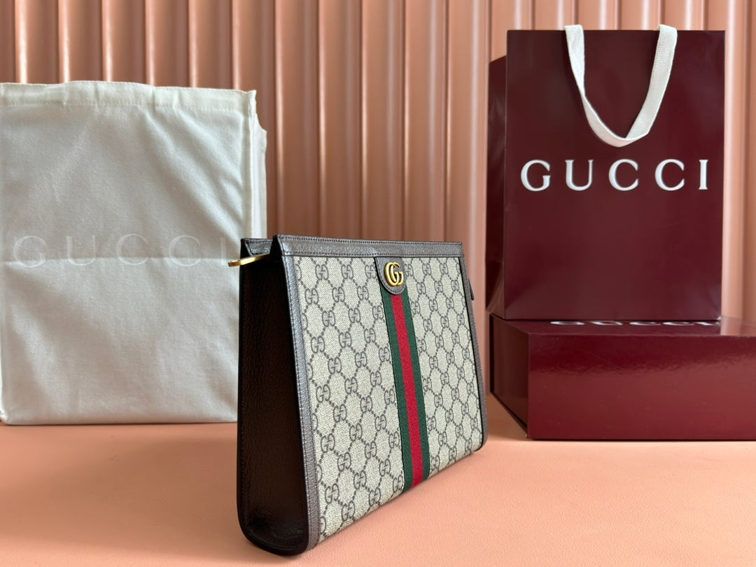 Gucci Ophidia 27cm Clutch Ebony Brown Canvas Leather 239914 mysite