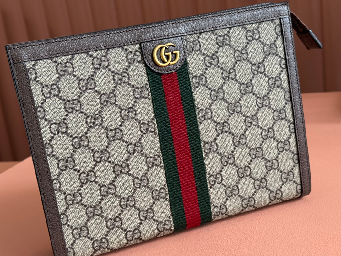 Gucci Ophidia 27cm Clutch Ebony Brown Canvas Leather 239914 mysite
