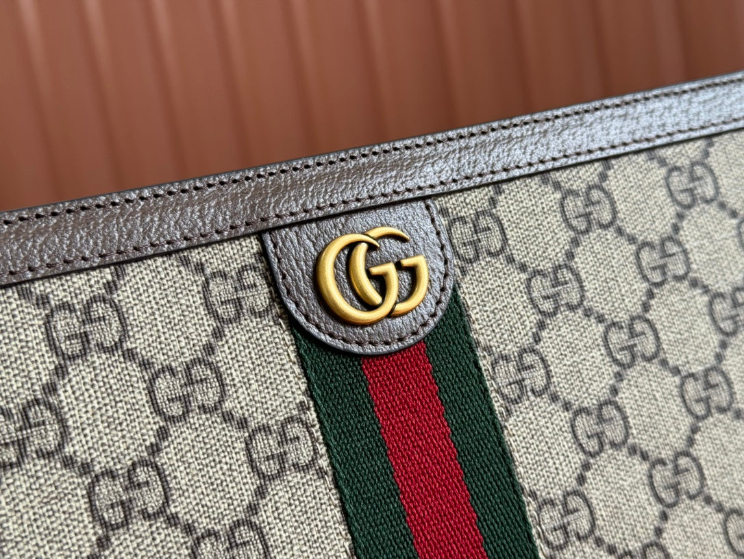 Gucci Ophidia 27cm Clutch Ebony Brown Canvas Leather 239914 mysite