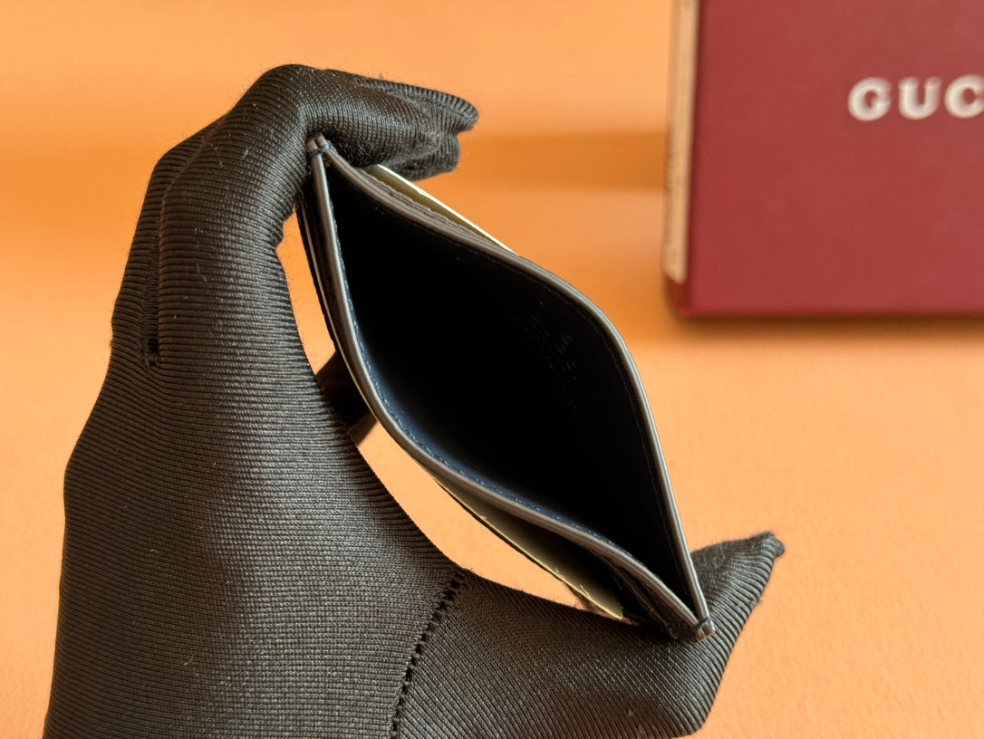 Gucci Ophidia Card Holder Wallet Black Ebony Canvas Leather 239962 mysite