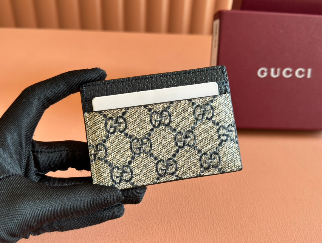Gucci Ophidia Card Holder Wallet Black Ebony Canvas Leather 239962 mysite
