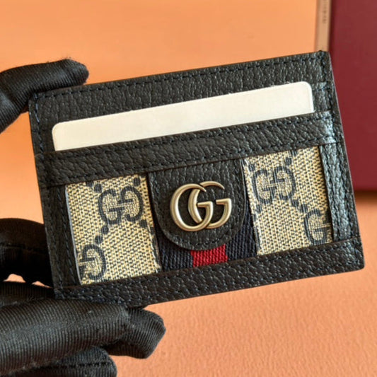 Gucci Ophidia Card Holder Wallet Black Ebony Canvas Leather 239962 mysite