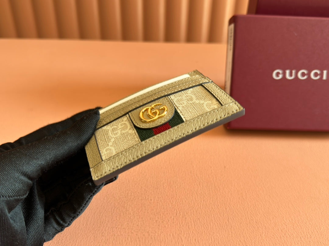Gucci Ophidia Card Holder Wallet Beige Canvas Leather 239963 mysite