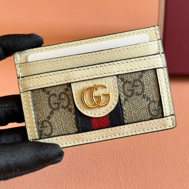 Gucci Ophidia Card Holder Wallet Beige Ebony Canvas Leather 239964 mysite