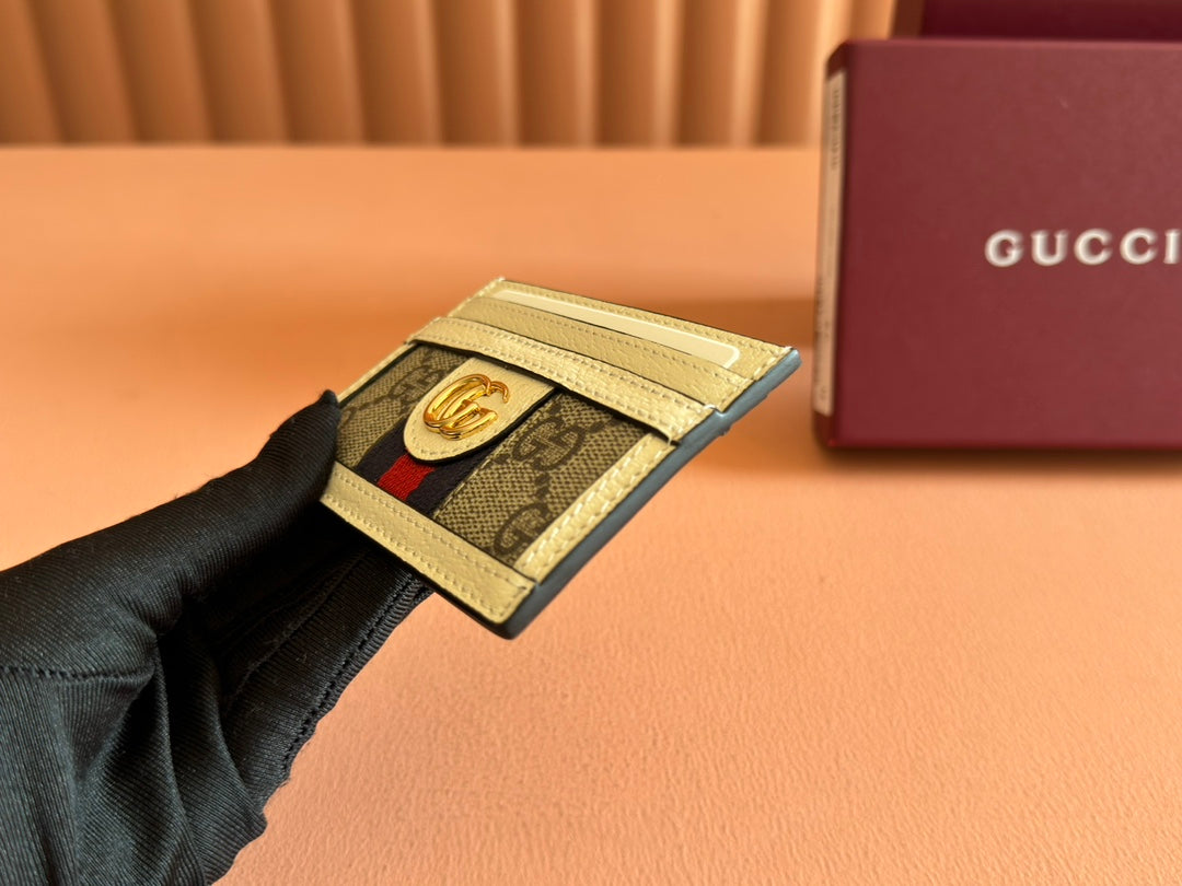 Gucci Ophidia Card Holder Wallet Beige Ebony Canvas Leather 239964 mysite