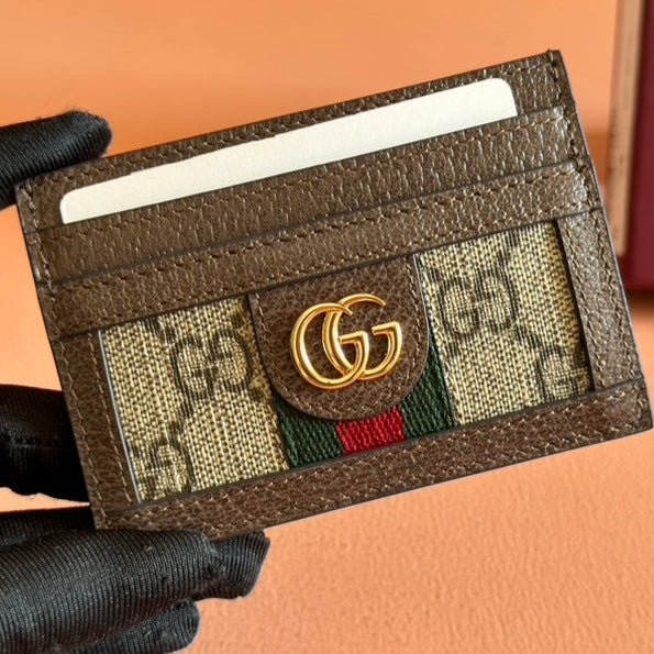 Gucci Ophidia Card Holder Wallet Brown Ebony Canvas Leather 239965 mysite