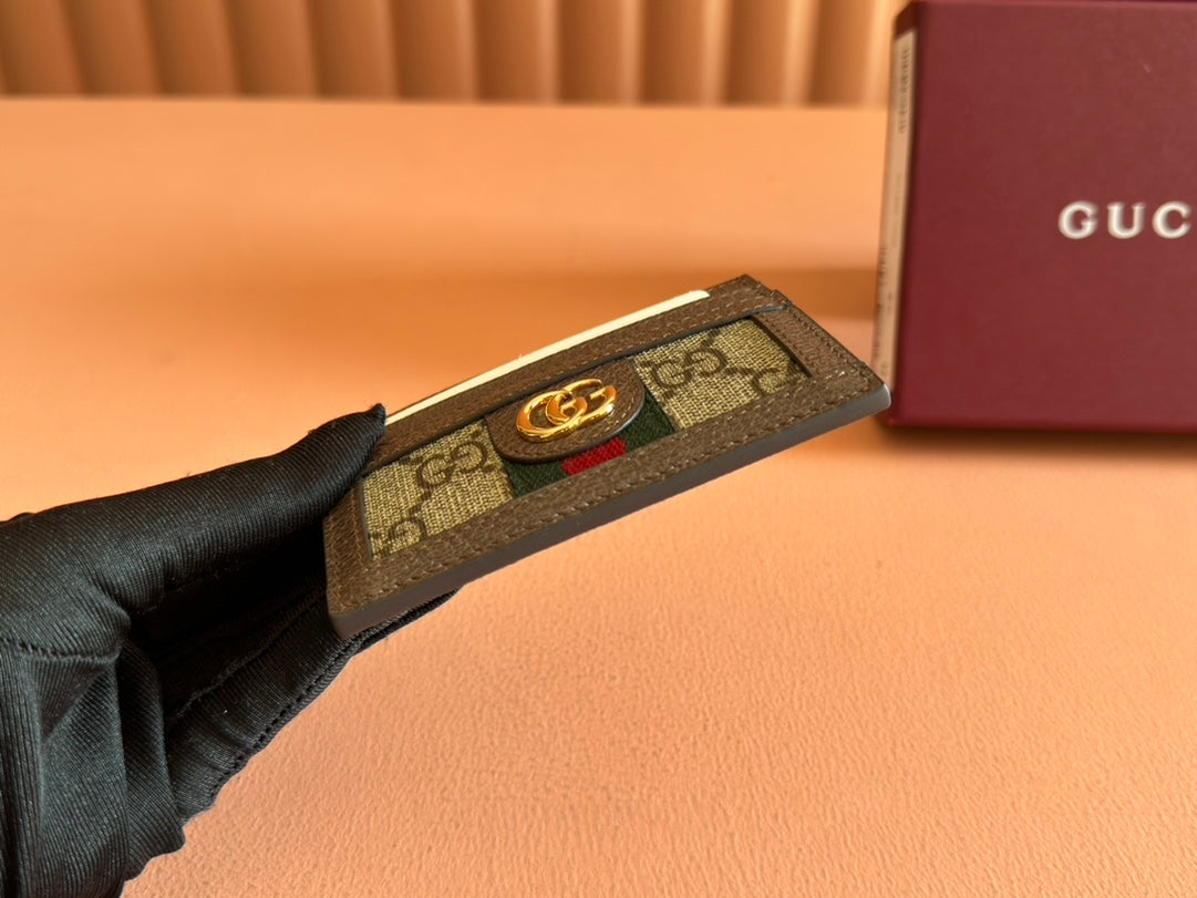 Gucci Ophidia Card Holder Wallet Brown Ebony Canvas Leather 239965 mysite