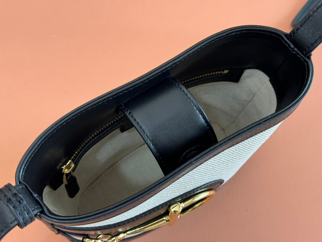 Gucci 73 Mini Bucket Bag Black White Leather Canvas 239679 mysite