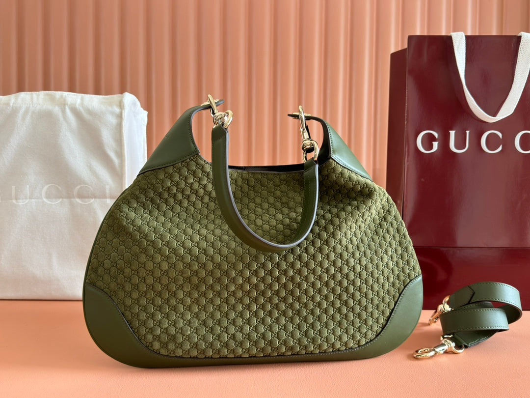 Gucci Body Double Lock Handbag Green Velvet Embossed Leather 244511 mysite