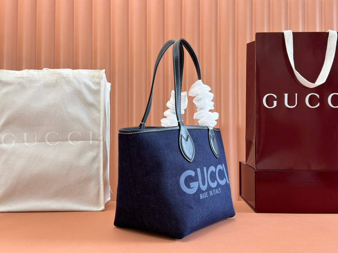 Gucci Totissima Tote Bag Dark Blue Denim Leather mysite