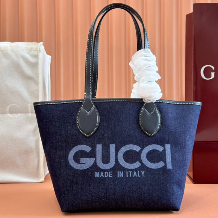 Gucci Totissima Tote Bag Dark Blue Denim Leather mysite