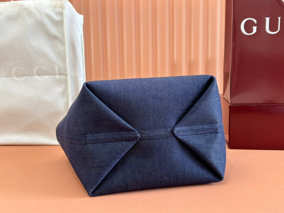 Gucci Totissima Tote Bag Dark Blue Denim Leather mysite