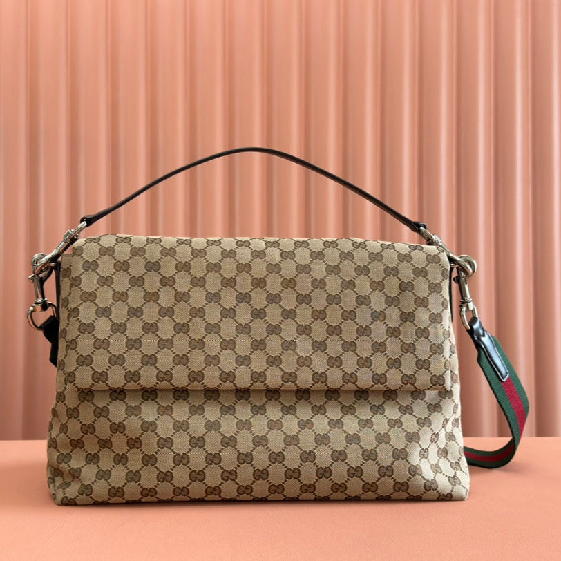 Gucci 36cm Bag Beige Brown mix Black Canvas Leather 248455 mysite