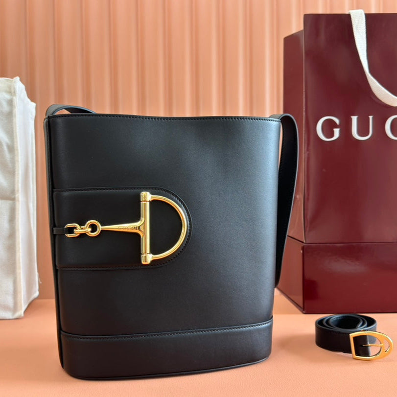 Gucci 73 Mini 27.5cm Bucket Bag Black Smooth Leather 244433 mysite