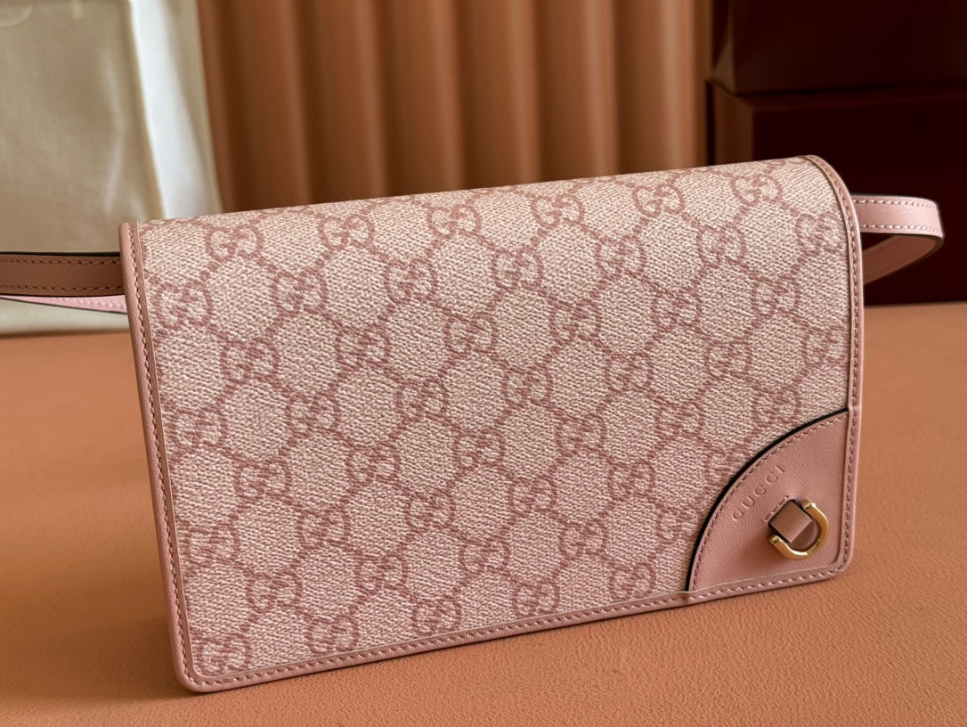 Gucci Emblem Mini Shoulder Bag Pink Canvas Leather 244541 mysite