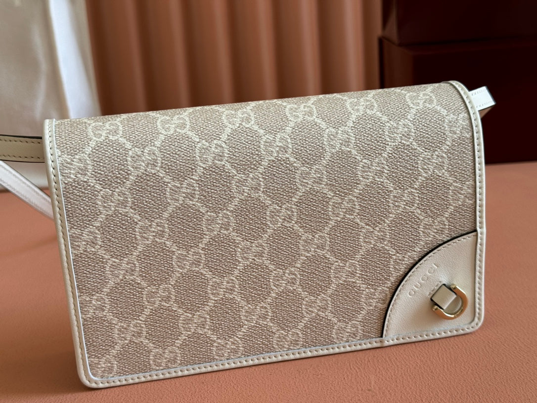 Gucci Emblem Mini Shoulder Bag Beige Green Canvas Leather 244543 mysite
