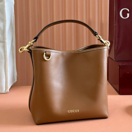 Gucci Emblem Mini Bucket Bag Brown Calfskin 244426 mysite