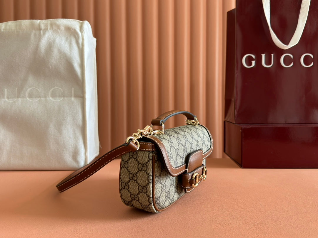 Gucci Horsebit 1995 Bag Beige mix Brown Calfskin canvas mysite