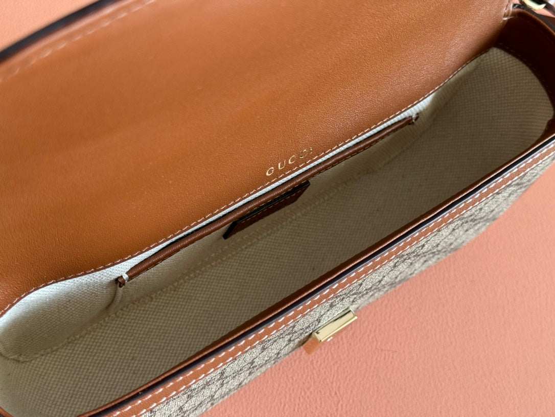 Gucci Horsebit 1995 Bag Beige mix Brown Calfskin canvas mysite