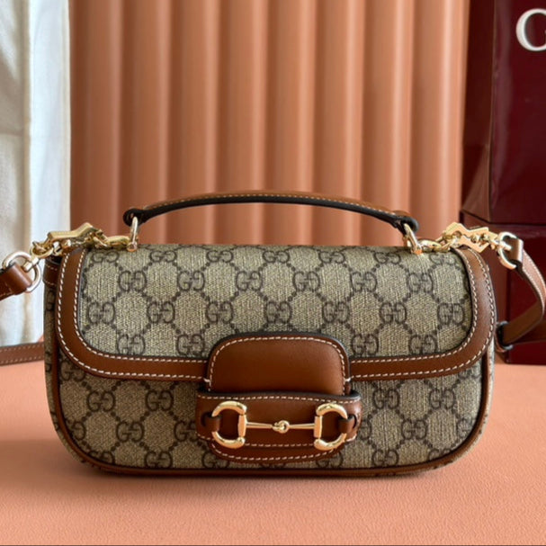 Gucci Horsebit 1995 Bag Beige mix Brown Calfskin canvas mysite