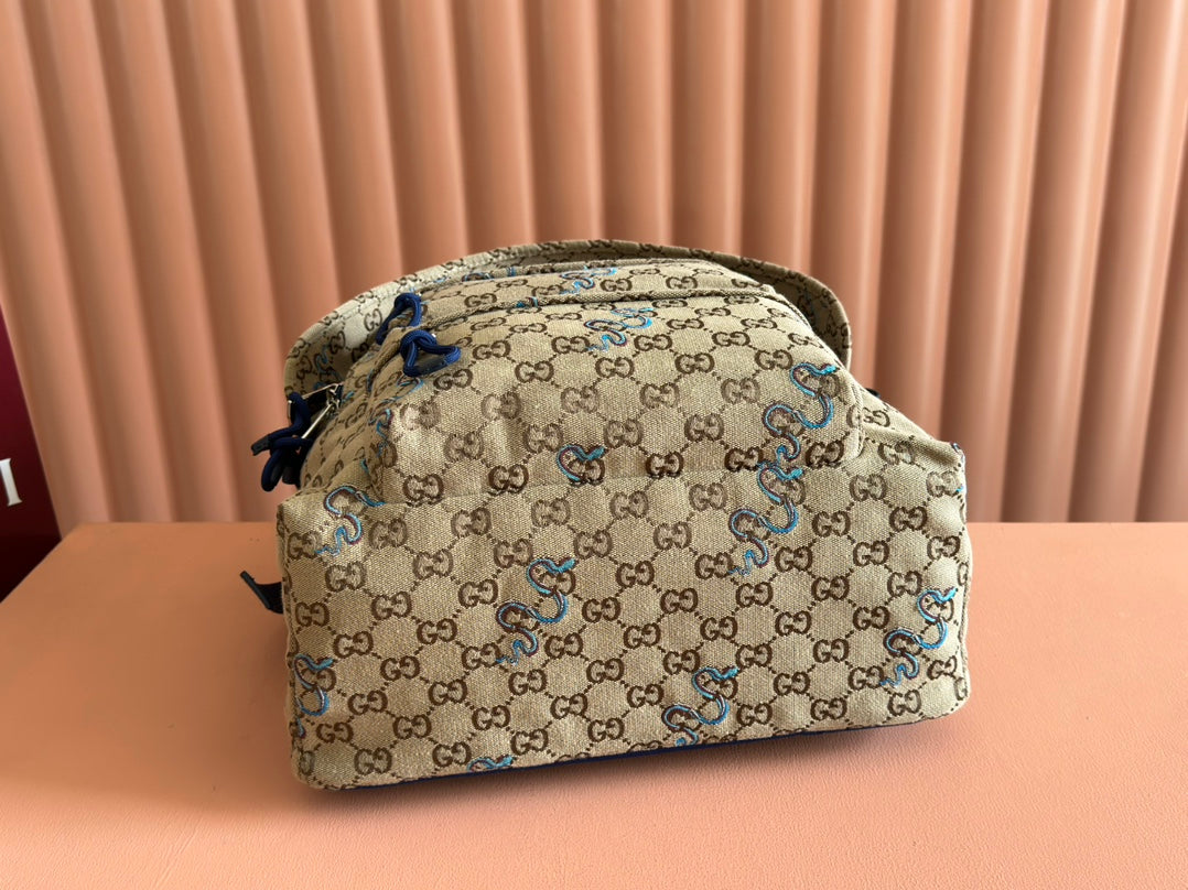 Gucci Snake Pattern Backpack Beige mix Brown Blue Calfskin Canvas 244338 mysite
