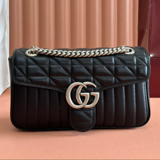 Gucci GG Marmont 26 Bag with Silver Hardware Black Calfskin 248245 mysite