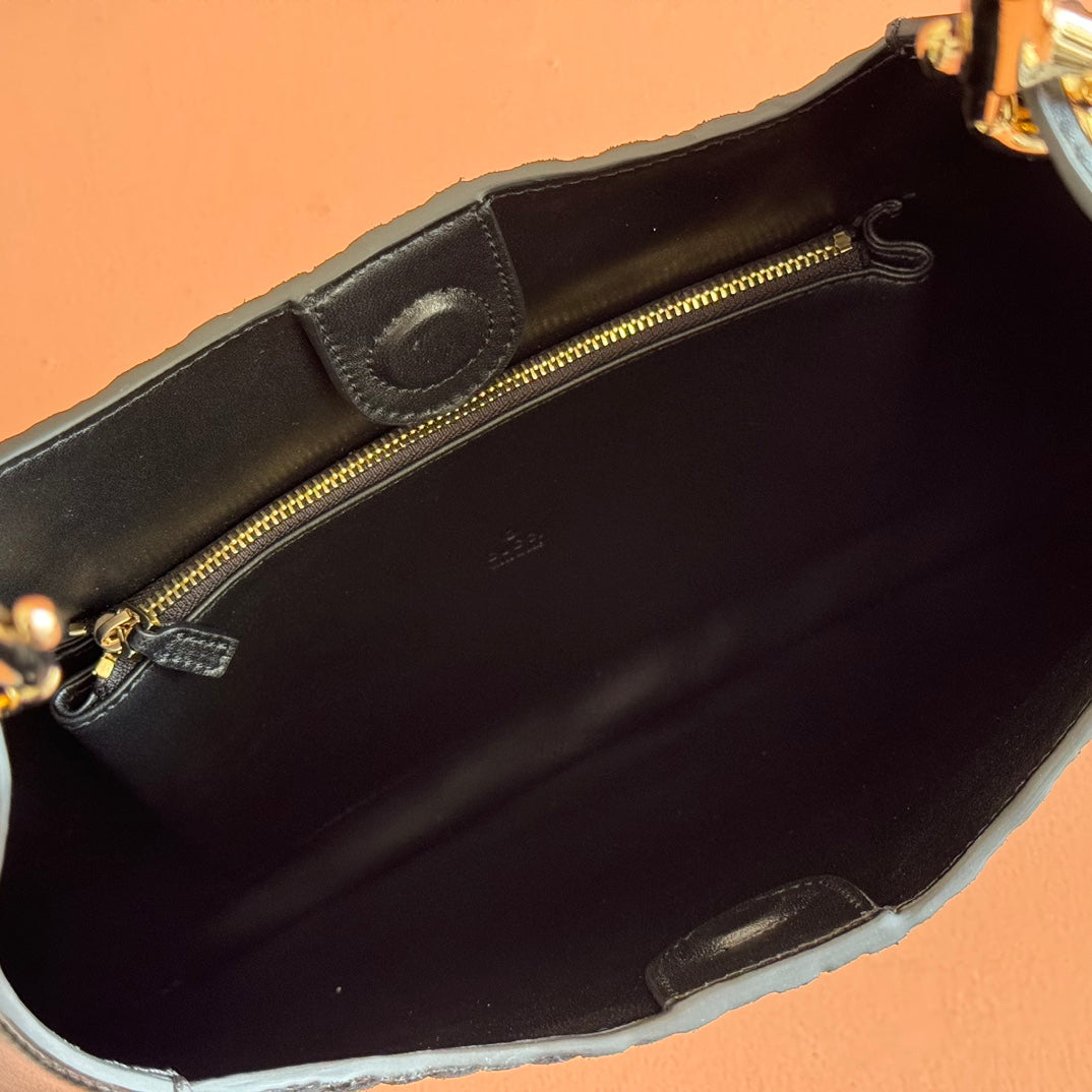 Gucci Body Double Lock Handbag Black Velvet Embossed Leather 248133 mysite