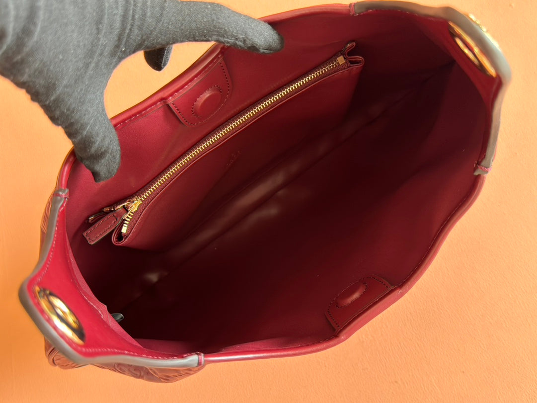 Gucci Body Double Lock Handbag Rosso Ancora Red Embossed Leather 248136 mysite
