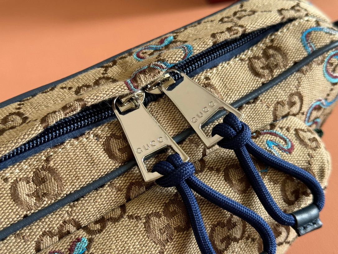 Gucci Snake Print Bag Beige mix Blue Canvas 248145 mysite