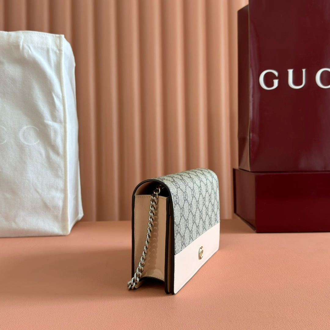 Gucci Marmont Chain Wallet Ebony mix Beige Leather Canvas 255315 mysite