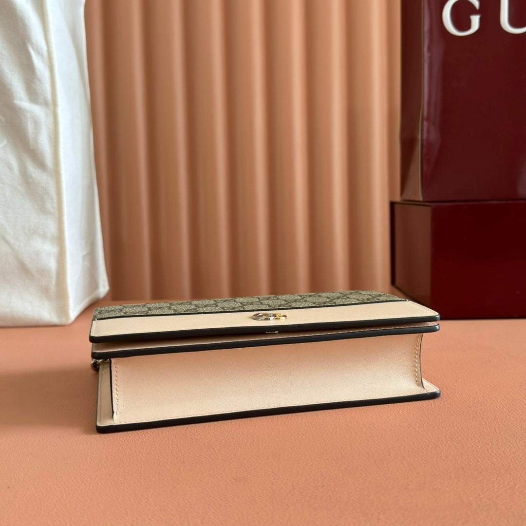 Gucci Marmont Chain Wallet Ebony mix Beige Leather Canvas 255315 mysite