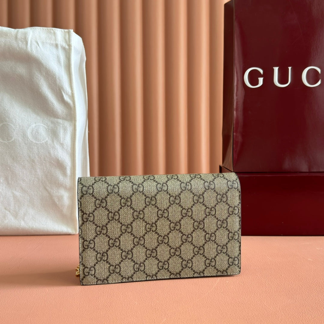 Gucci Marmont Chain Wallet Ebony mix Rosso Ancora Red Leather Canvas 255316 mysite