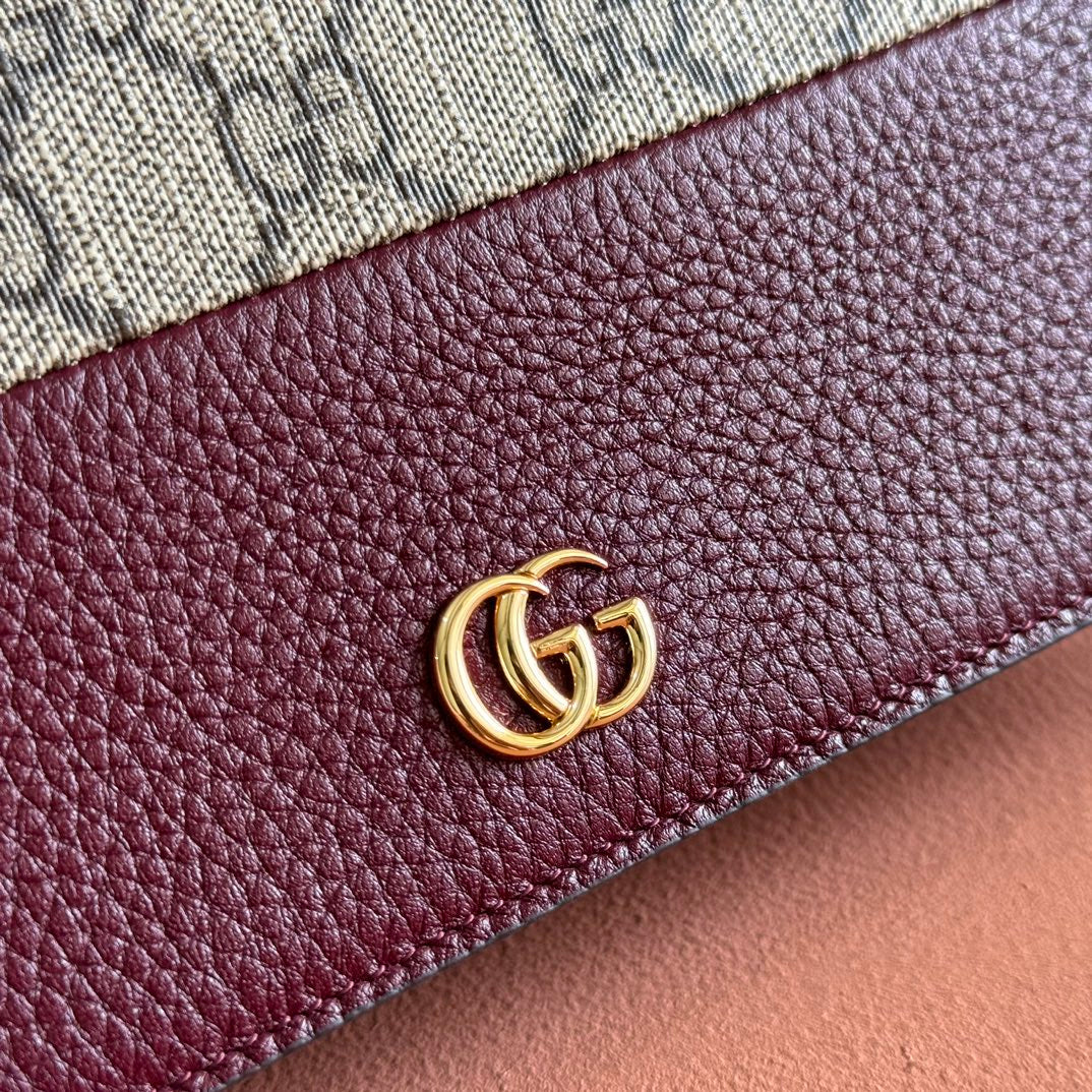 Gucci Marmont Chain Wallet Ebony mix Rosso Ancora Red Leather Canvas 255316 mysite