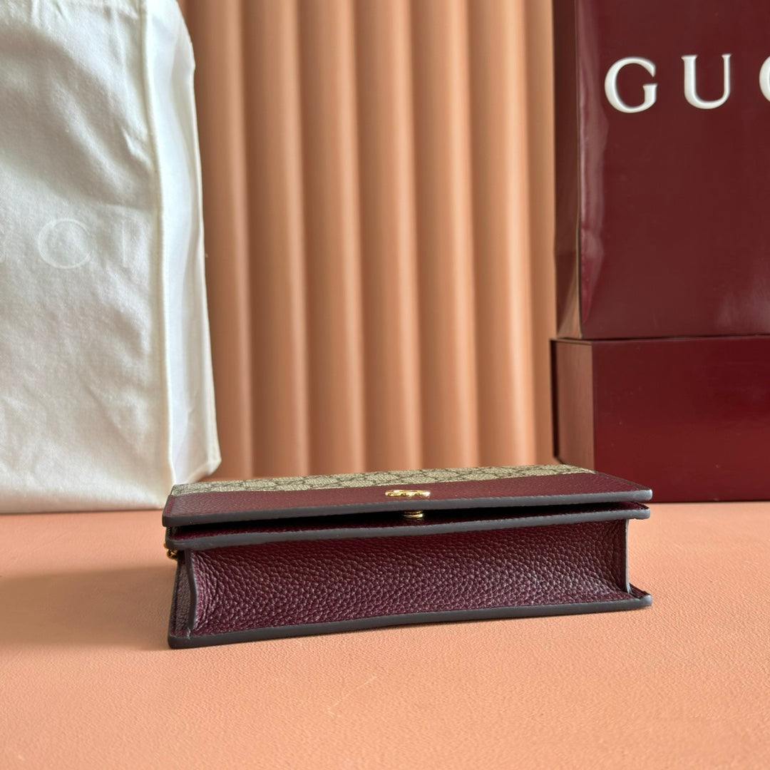 Gucci Marmont Chain Wallet Ebony mix Rosso Ancora Red Leather Canvas 255316 mysite