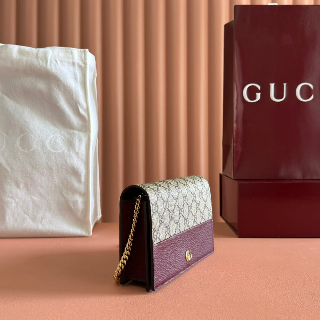 Gucci Marmont Chain Wallet Ebony mix Rosso Ancora Red Leather Canvas 255316 mysite