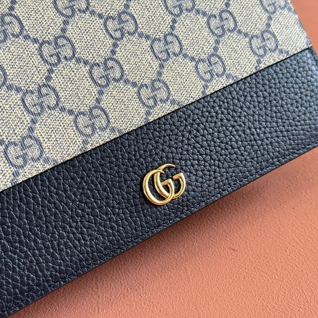 Gucci Marmont Chain Wallet Ebony Blue Black Leather Canvas 255317 mysite