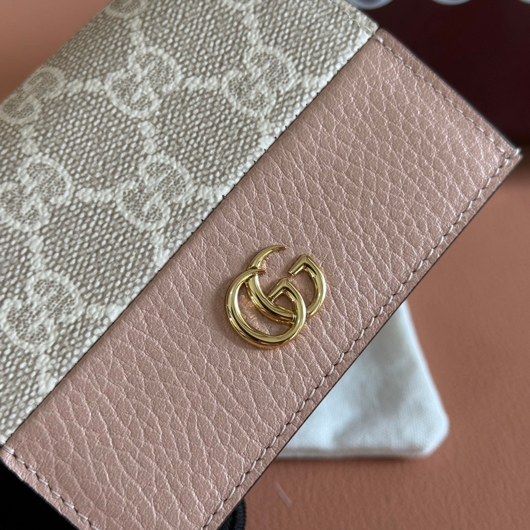 Gucci Marmont Wallet Beige mix Pink Canvas Leather 255233 mysite