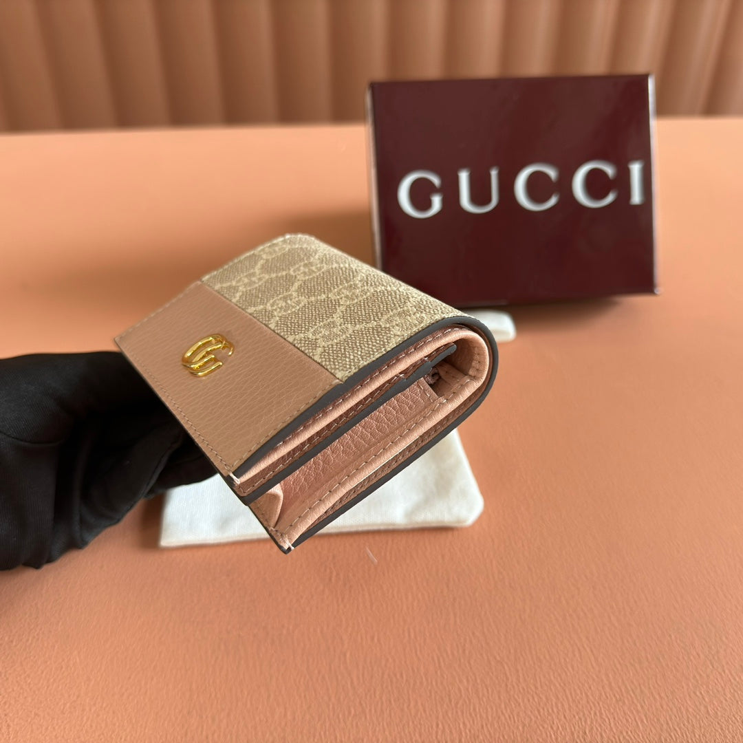 Gucci Marmont Wallet Beige mix Pink Canvas Leather 255233 mysite