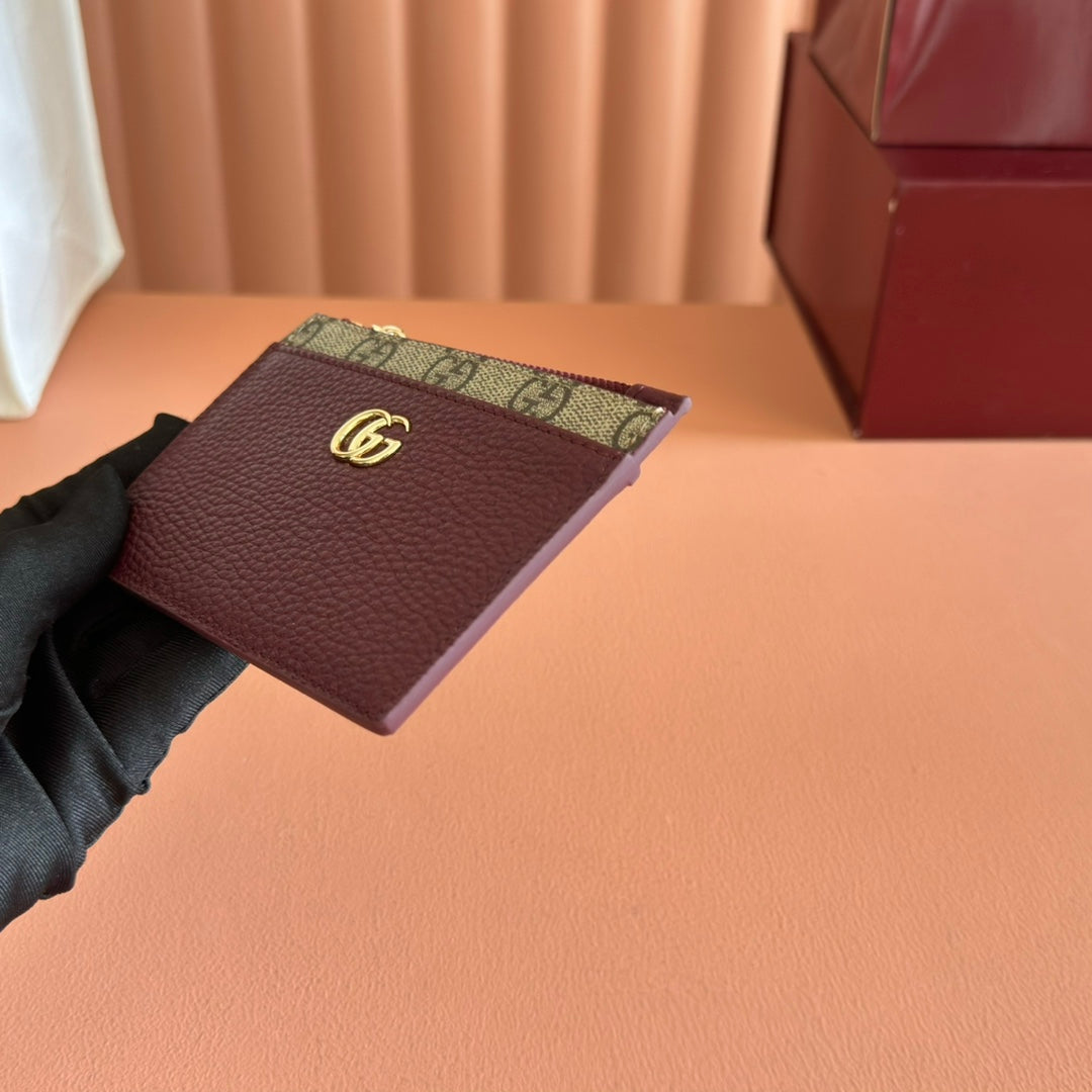 GG Marmont Card Case Zipper Wallet Rosso Ancora Red Leather Canvas 255160 mysite