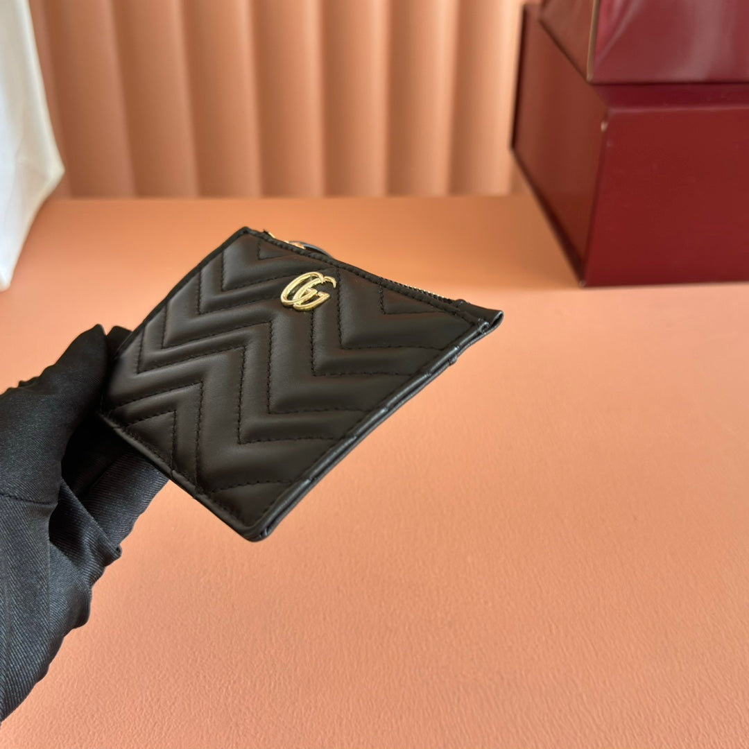 GG Marmont Card Case Zipper Wallet Black Leather 255163 mysite