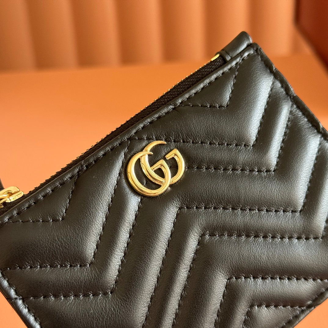 GG Marmont Card Case Zipper Wallet Black Leather 255163 mysite