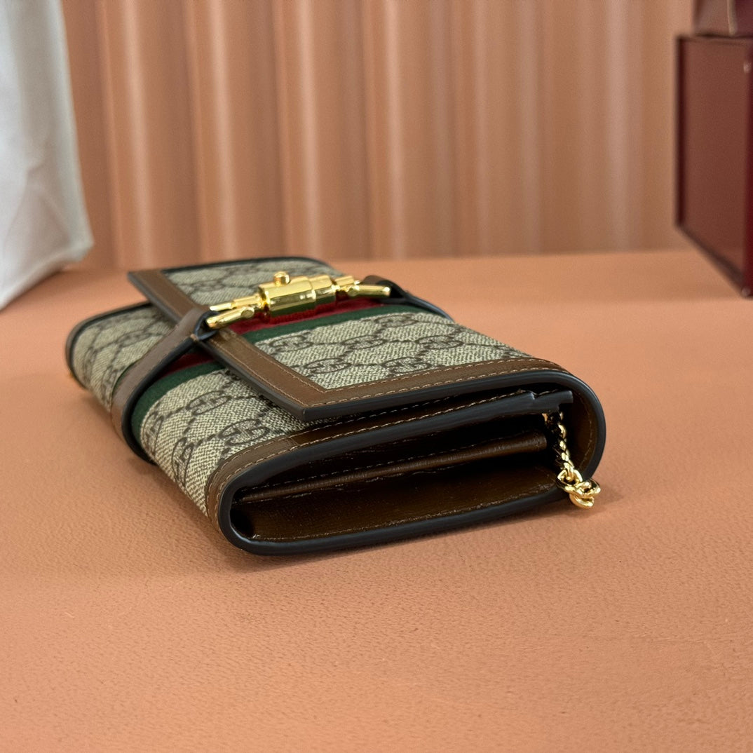 Gucci Jackie Chain Wallet Ebony Brown Canvas Leather 255174 mysite