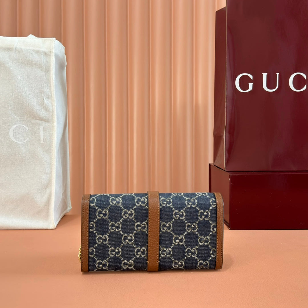 Gucci Jackie Chain Wallet Blue Brown Canvas Leather 255173 mysite