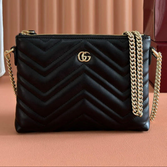 GG Marmont Pochette With Chain Black Cowhide 255061 mysite