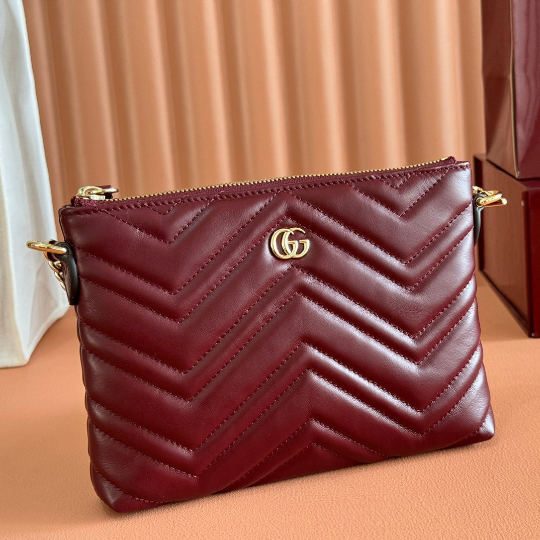 GG Marmont Pochette With Chain Rosso Ancora Red Cowhide 255062 mysite