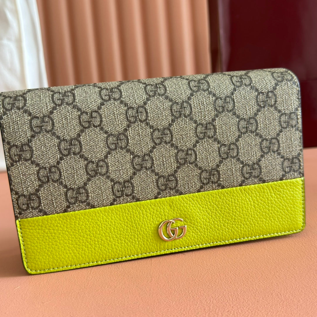 Gucci Marmont Chain Wallet Ebony mix Light Green Canvas Leather 254942 mysite