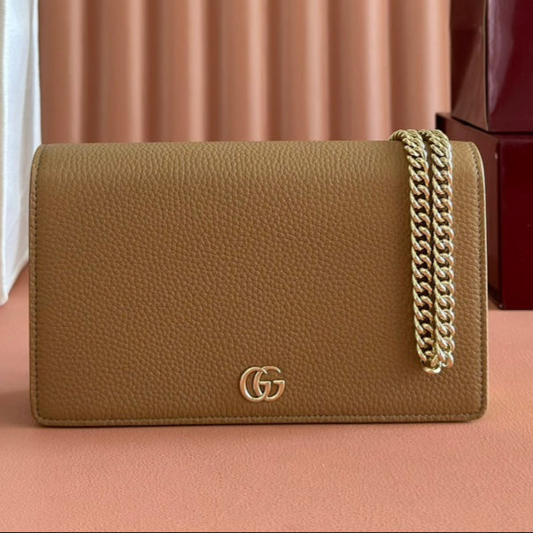 Gucci Marmont Chain Wallet Brown mix Light Green Leather 254943 mysite