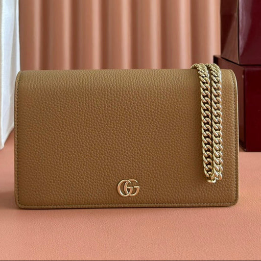 Gucci Marmont Chain Wallet Brown mix Light Green Leather 254943 mysite