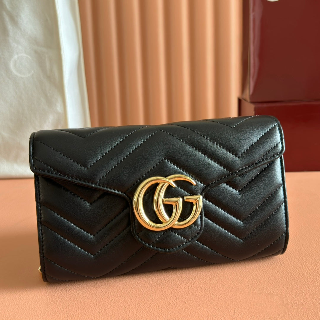 Gucci Marmont Chain Wallet Black Cowhide 254966 mysite