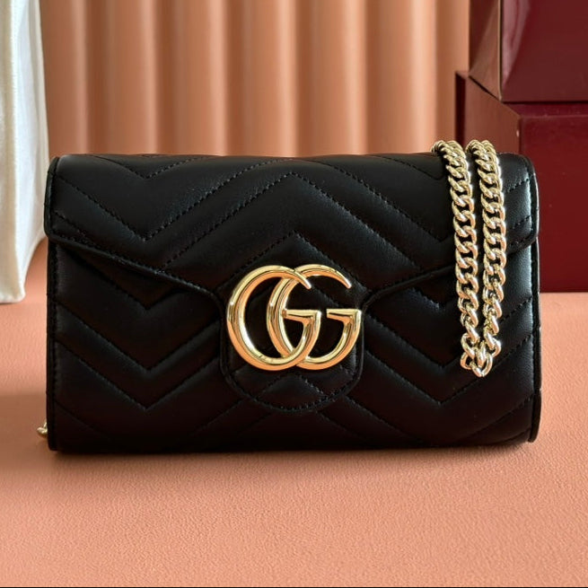 Gucci Marmont Chain Wallet Black Cowhide 254966 mysite